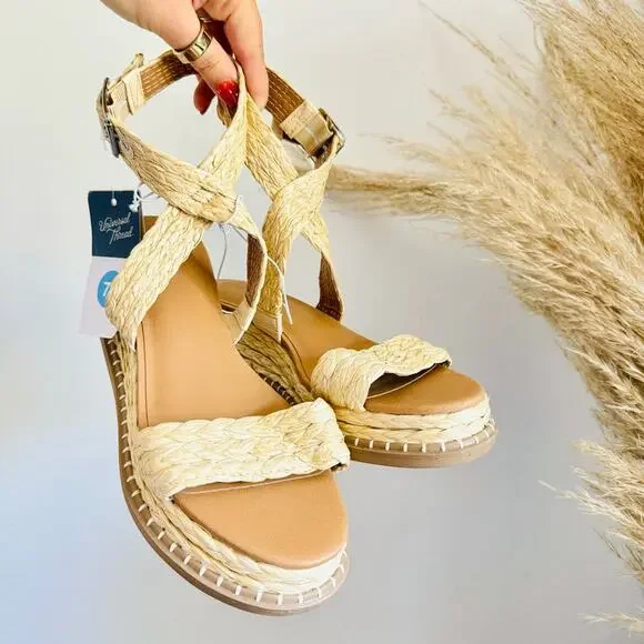 NEW TARGET UNIVERSAL THREAD White Beige Platform Wedge Heel Sandals Slides 7.5 - Picture 2 of 11